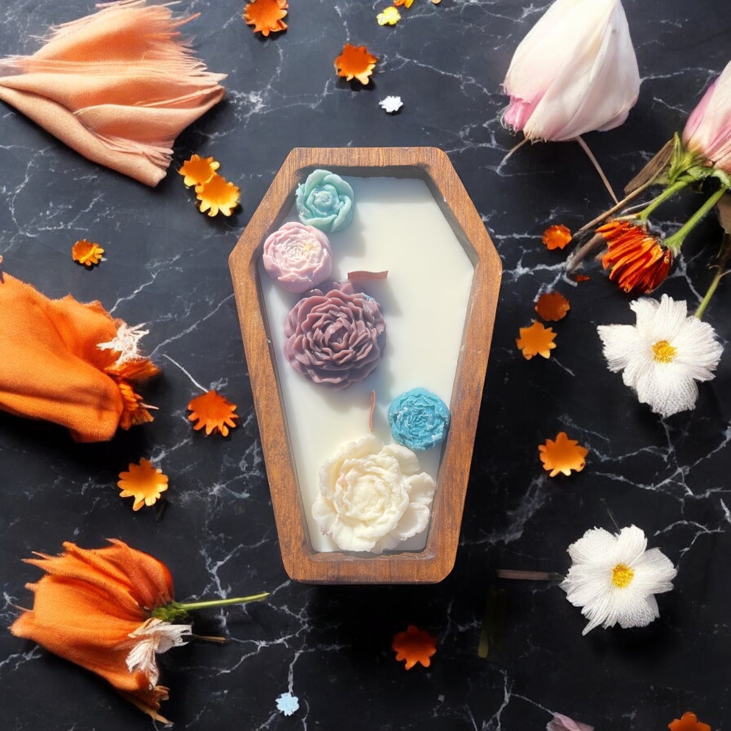 Coffin Wooded Dough Bowl Candle